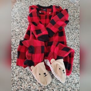 Teddy bear Buffalo print footed pajama